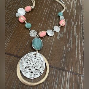 Chico’s Silver and Pink Beaded Necklace